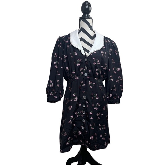 Sister Jane Dresses & Skirts - Sister Jane Puff Sleeve Collard Ink Dark Floral Sz L Goth Whimsigoth Dress